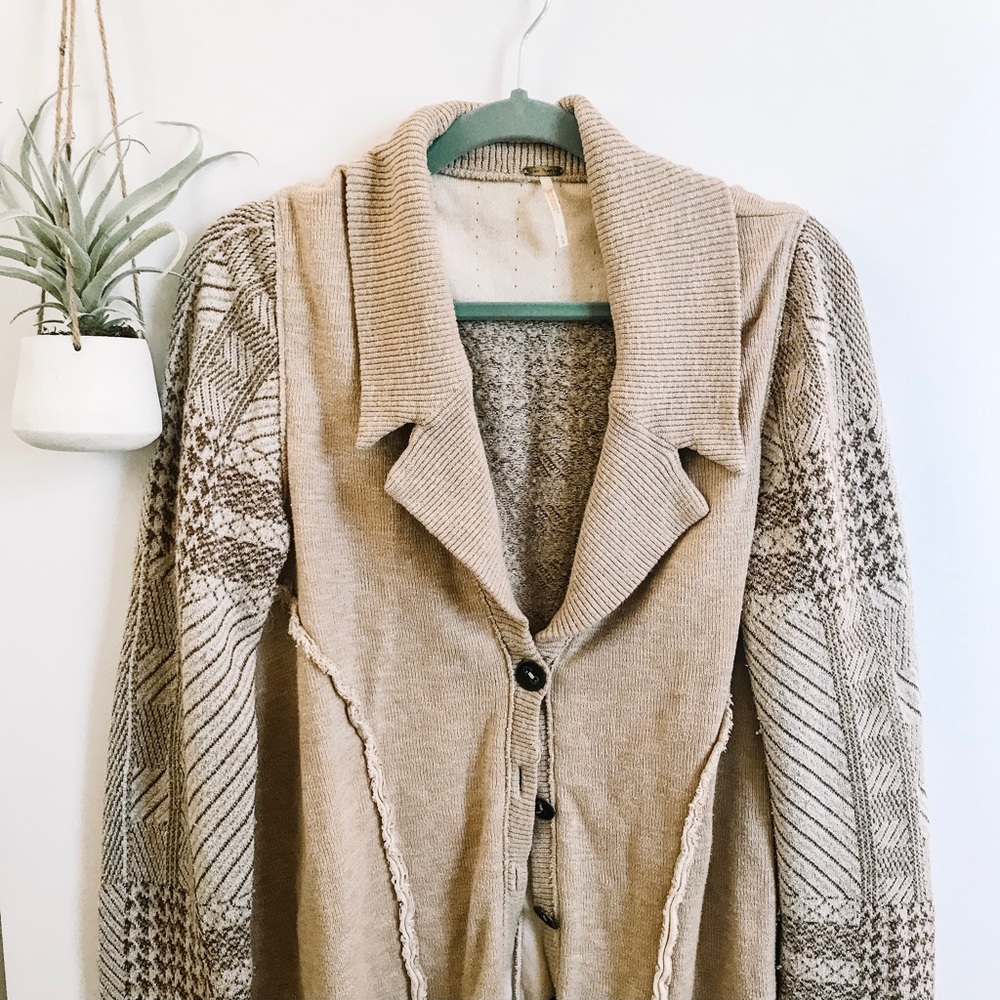 free people | tan blazer style button up cardigan